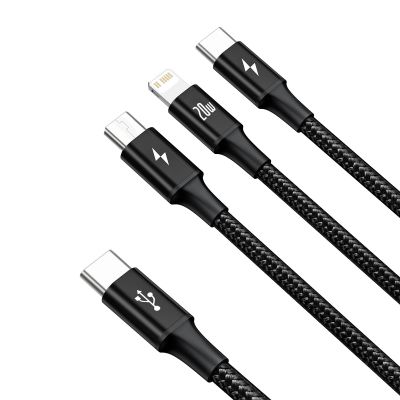 2. Kabel Baseus Rapid Series 3w1 USB-C - USB-C / Lightning / micro USB 20W PD 1.5m - czarny