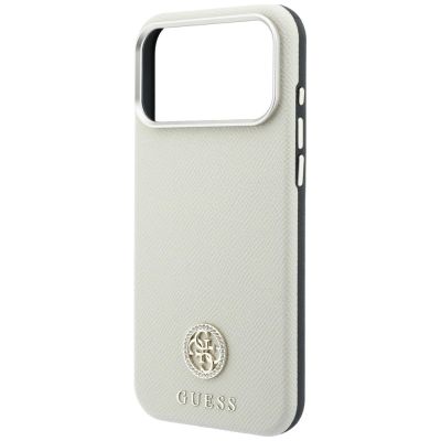 6. Etui Guess Grained Round Strass Logo MagSafe na iPhone 18 Pro / 17 Pro - beżowe