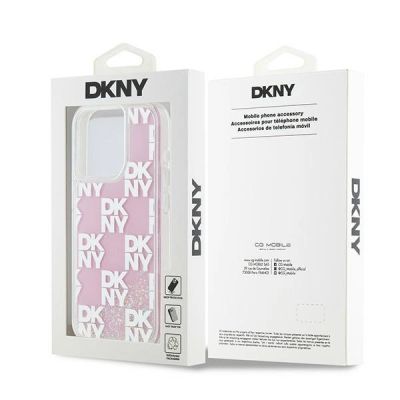 8. Etui DKNY Liquid Glitter Multilogo na iPhone 15 Pro - różowe