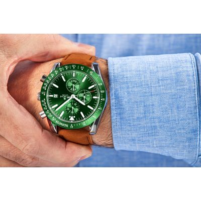 4. Zegarek Męski Giewont Chronograph Sapphire Brązowo Zielony GW8720-A3