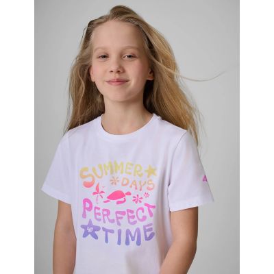 3. T-shirt bawełniany dziewczęcy 4F 4FJRSS26TTSHF3913-10S