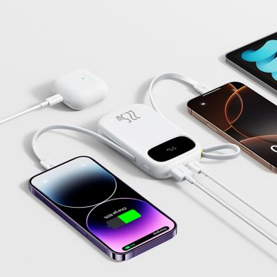 4. Powerbank Baseus EnerFill FC31 10000mAh 22.5W z wyświetlaczem cyfrowym z 2 wbudowanymi kablami - biały