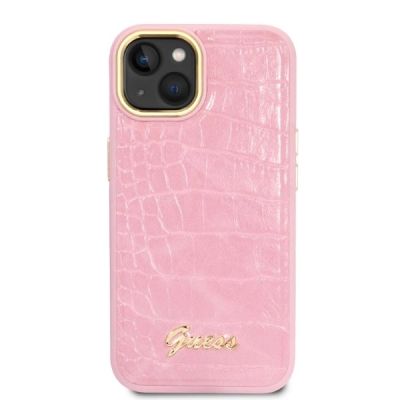 3. Etui Guess Croco Collection na iPhone 14 - różowe