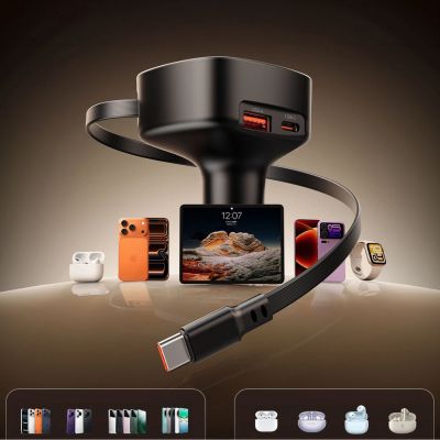 12. Ładowarka samochodowa Orico FC-66-1A2C 66W z wbudowanym zwijanym kablem USB-C - czarna