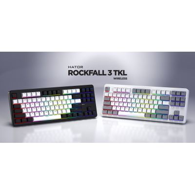 13. HATOR Rockfall 3 TKL Wireless klawiatura Uniwersalne USB + RF Wireless + Bluetooth QWERTY Angielski Biały