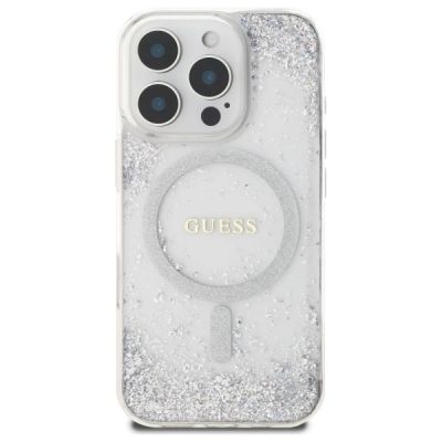 3. Etui Guess Resin Gradient Glitter MagSafe na iPhone 16 Pro - srebrne