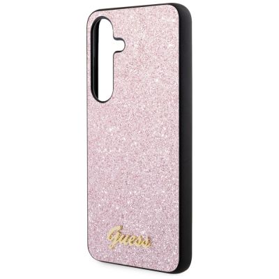 6. Etui Guess Glitter Script na Samsung Galaxy S24 - różowe