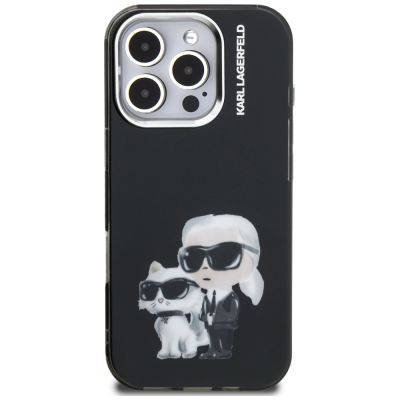 3. Etui Karl Lagerfeld IML Aquarelle Karl & Choupette & Logo na iPhone 16 Pro czarne