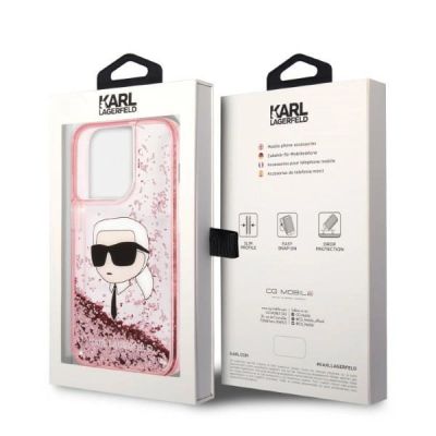 8. Etui Karl Lagerfeld Glitter Karl's Head na iPhone 14 Pro - różowe