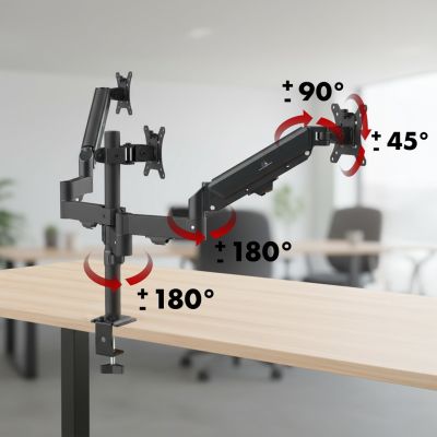 15. MACLEAN UCHWYT NA 3 MONITORY, SPRĘŻYNA GAZOWA, 17"-27", 2-8KG, CZARNY MC-137