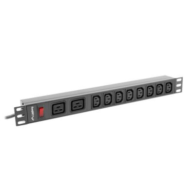 3. LANBERG LISTWA ZASILAJĄCA RACK 19" PDU PDU-02I1908I-0200-C20-BK (1U, 16A, 2X C19, 8X IEC C13, 2M, WTYK C20)