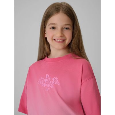 3. T-shirt loose z nadrukiem dziewczęcy 4F 4FJRSS26TTSHF4186-90A