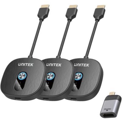 Unitek Bezprzewodowy transmiter HDMI 1080p, 1 nadajnik + 2 odbiorniki, czarny