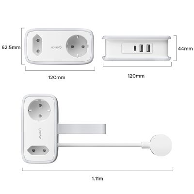 3. Listwa zasilająca Orico APP 15.5W 5w1 2x AC + 2x USB-A + 1x USB-C - biała