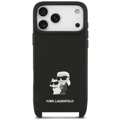 4. Etui Karl Lagerfeld Saffiano Karl&Choupette Metal Pin CBDY Strap na iPhone 18 Pro / 17 Pro - czarne