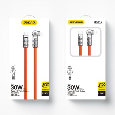 5. Kabel kątowy Dudao L24CL USB-C - Lightning o rotacji 180° 30W 1m - pomarańczowy