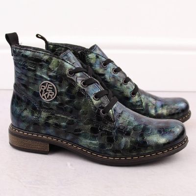 2. Botki damskie lakierowane kroko zielone Rieker 71205-90