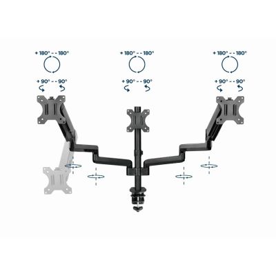 13. GEMBIRD BIURKOWE REGULOWANE RAMIĘ/UCHWYT NA 3 MONITORY 17-27, VESA 100X100MM, DO 7 KG