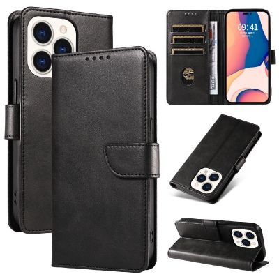 4. Etui Leather Book Case na iPhone 16 - czarne