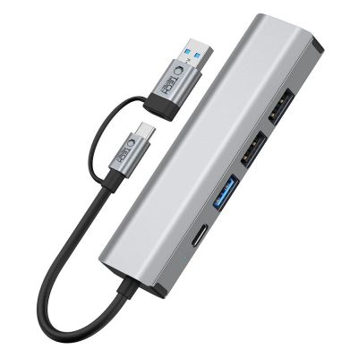 6. Adapter Tech-Protect HB03 HUB Adapter 5w1 USB-C + USB2.0 + USB3.0 + RJ45 - szary