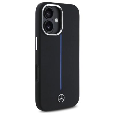 4. Etui Mercedes Silicone Blue Stripe MagSafe na iPhone 16 - czarne