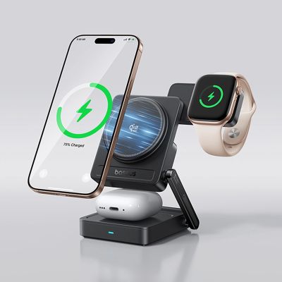 7. Ładowarka bezprzewodowa Baseus PicoGo AF21 3w1 Qi2.2 35W z zasilaczem EU 45W i kablem USB-C 1m - czarna