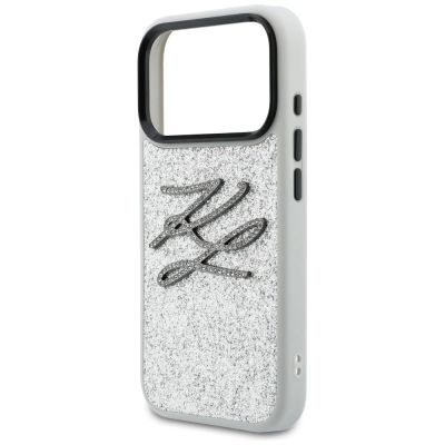 6. Etui Karl Lagerfeld IML Glitter KL Diamond Logo na iPhone 17 Pro - srebrne