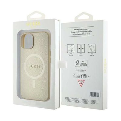 8. Etui Guess Saffiano MagSafe do iPhone 15 Plus - złote