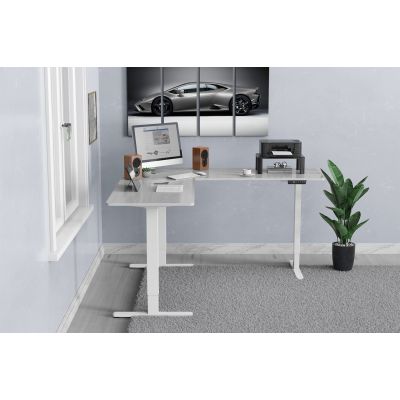 24. Stelaż pod biurko z elektryczną regulacją wysokości do blatów max. 200cm, kształt litery L, biały