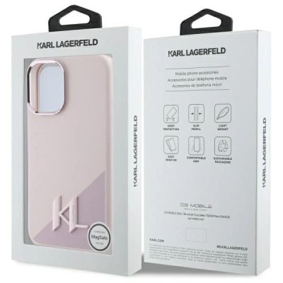8. Etui Karl Lagerfeld Silicone Shadow Metal Initial MagSafe na iPhone 16 - różowe