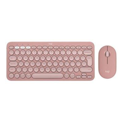 Logitech Pebble 2 Combo klawiatura Dołączona myszka Uniwersalne RF Wireless + Bluetooth QWERTY Amerykański międzynarodowy Różowy