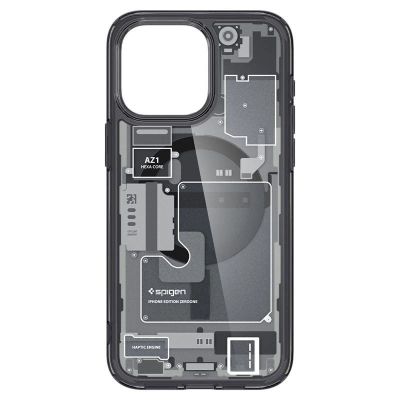 4. Etui Spigen Ultra Hybrid Mag z MagSafe na iPhone 15 Pro - ciemnoszare (wzór Zero One)