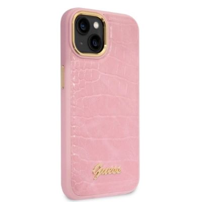 4. Etui Guess Croco Collection na iPhone 14 - różowe