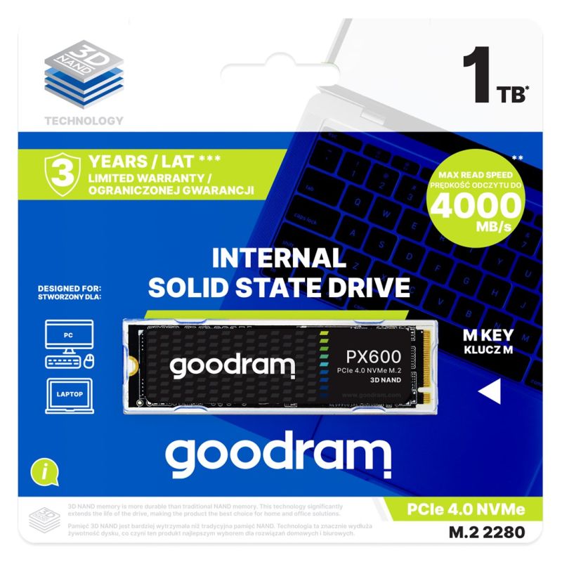 3. Dysk SSD Goodram PX600 1TB M.2 PCIe NVME gen. 4 x4 3D NAND