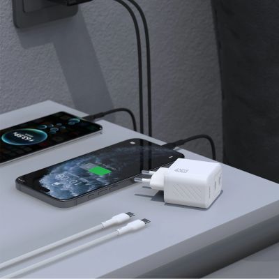 3. Ładowarka sieciowa Dudao A28PCEU PD 45W GaN 2xUSB-C z kablem USB-C - biała