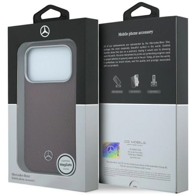 8. Etui Mercedes Leather Semi Wrap Wood Effect MagSafe na iPhone 17 Pro Max / 18 Pro Max - burgundowe
