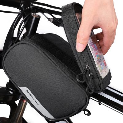 4. Wozinsky torba rowerowa na ramę + odczepiany pokrowiec na telefon do 6,5" 1,5l czarna (WBB7BK)