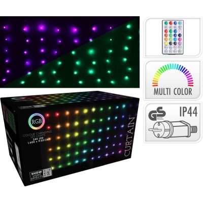 8. LAMPKI CHOINKOWE KURTYNA ŚWIETLNA ZEW/WEW 240 LED 600X60CM Z PILOTEM RGB KOLOR