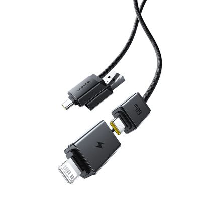 Kabel Baseus Versatile 60W USB-C - USB-C z adapterami USB-A i Lightning 0.6 m - czarny