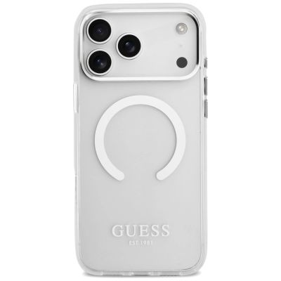 3. Etui Guess Metal Outline MagSafe do iPhone 17 Pro Max - srebrne
