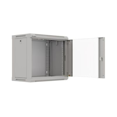 6. Szafa instalacyjna rack wisząca 19" 9U 540x350 szara drzwi przeszklone LANBERG (FLAT PACK)