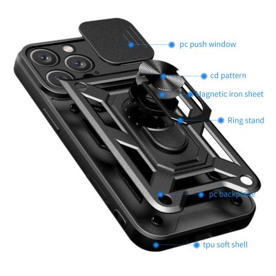 8. Etui Hybrid Armor Camshield na iPhone 16 Pro pancerne z osłoną na aparat z podstawką - czarne