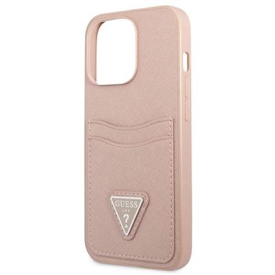 6. Etui Guess Saffiano Triangle Logo Cardslot na iPhone 13 Pro / iPhone 13 - różowe