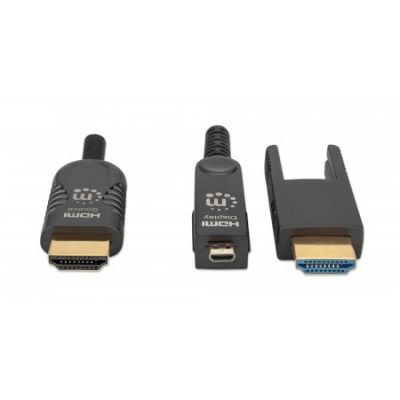 3. MANHATTAN High Speed Aktywny Kabel Światłowodowy z Odłączanym Złączem 4K@60Hz UHD, HDMI Męski na Micro HDMI Męski (Typ D) i Odłączany HDMI Męski (Typ A), 30m, HEC, ARC, Styki pozłacane