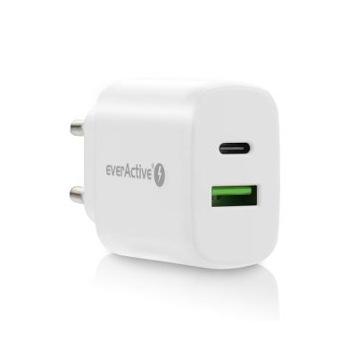 4. EVERACTIVE ŁADOWARKA SIECIOWA 1 X USB QUICK CHARGE 3.0 ORAZ 1 X USB-C PD PPS 25W BIAŁA SC-370Q