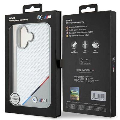 8. Etui BMW M Carbon Tricolor Line MagSafe na iPhone 16 - szare