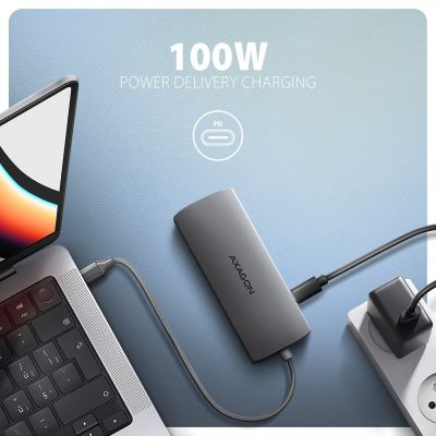 5. AXAGON HMC-8HLSA Wieloportowy koncentrator USB-C 3.2 Gen 1, 3x USB-A + 4K/60Hz HDMI + SD/microSD, Gigabit LAN, Audio, PD 100W - Srebrny