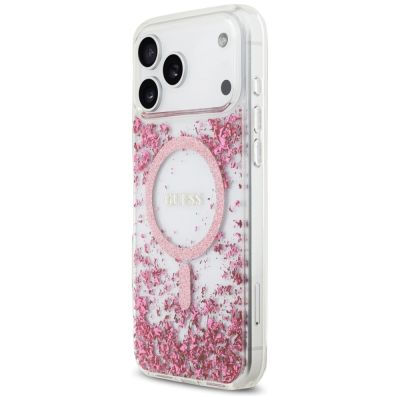 2. Etui Guess Resin Bottom Glitter MagSafe na iPhone 17 Pro Max - różowe