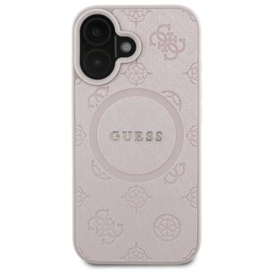 3. Etui Guess Saffiano Peony Classic Logo MagSafe na iPhone 16 - różowe