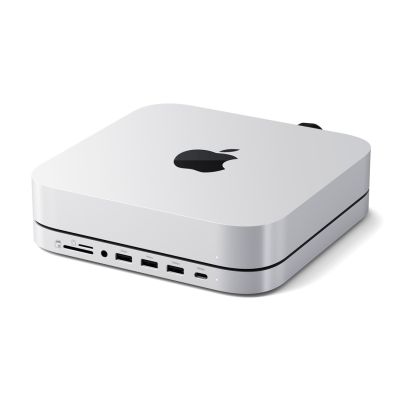 4. Satechi Stand & Hub - podstawka i hub do Mac Mini/Studio (USB-C 3.2, USB-A 3.2, 2x USB-A 3.0, 3,5mm jack, port micro/SD, NVMe/M.2 SATA SSD)